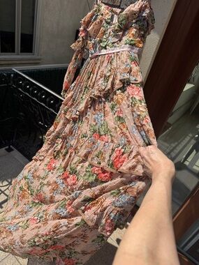 Needle & Thread Blush Pink Floral Ruffle Midi Dress